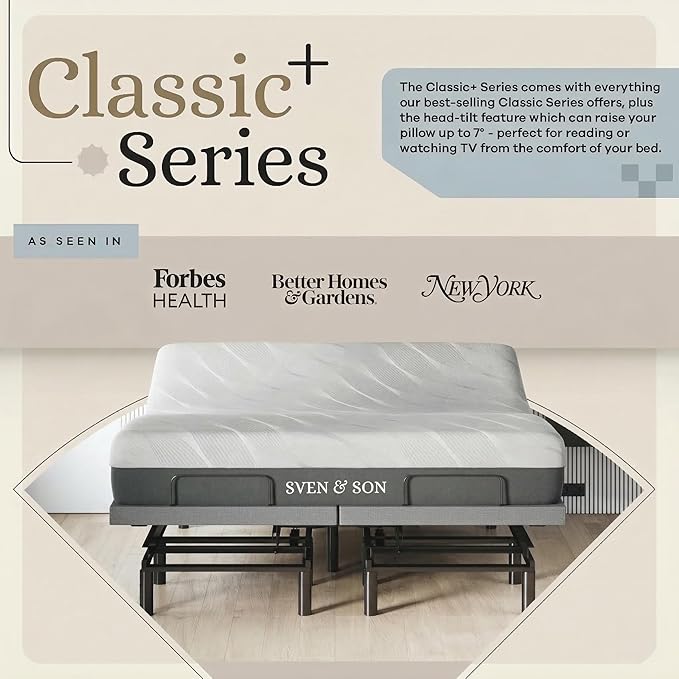 Sven & Son Harmony Adjustable Bed Base, Head and Foot Lift, Massage, Under-Bed Lights, USB, Gel Memory, Zero Gravity Smart Frame - King + 12 inch Memory Foam Matt (Medium)