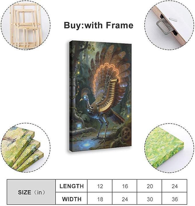 Framed Mechanical Fantasy Wall Art for Living Room TV Wall Vintage Steampunk Aesthetic Home Decor 24x36inch(60x90cm)