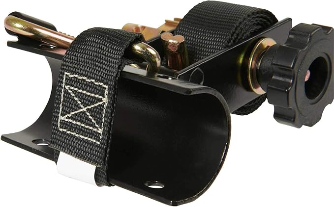 Mytee Products 2 Pack 1-1/2" x 7' Ladder-Rack Ratchet Tie-Down Straps Pair with Round Tube Mount & Double J Hook – Heavy-Duty Zinc-Plated & Black Powder-Coated for Truck Rack Load Securement