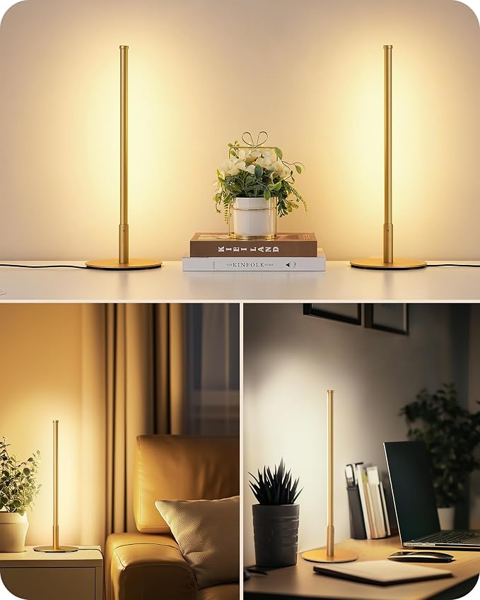 EDISHINE LED Table Lamp, Stepless Dimmable Bedside Lamp with 3 Color Temperature, Modern Nightstand Lamp, Upgraded Desk Lamps for Bedroom, Living Room, Corner, Gift, Metal Finish, Gold, 6W | 3 Color Temperature, 6W, Skinny Modern Minimalist Style for B...