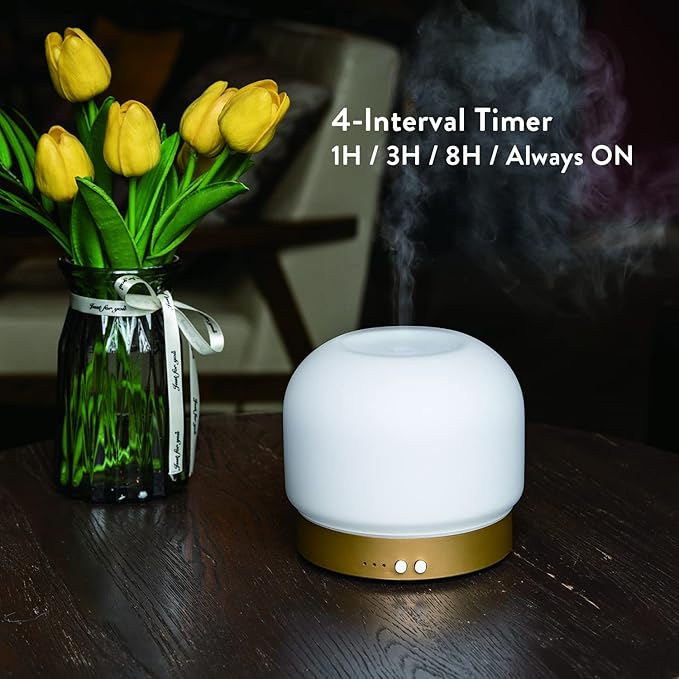 Essential Oil Diffusers for Large Room 280ml Aromatherapy Diffuser for Home - Glass Cover, 4 Timers, Auto Shut-Off, Adjustable Lights, No Beep