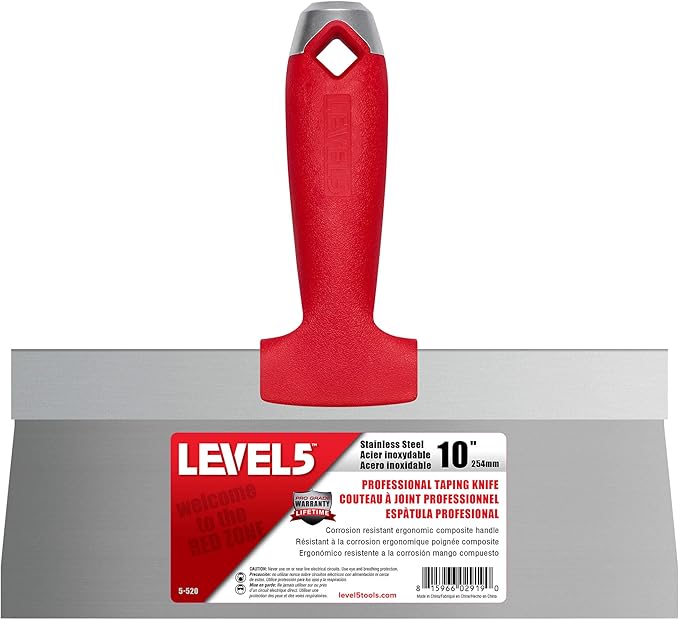 LEVEL5 10-Inch Stainless Steel Taping Knife with Solid Composite Handle | Premium quality, corrosion-resistant, lightweight, impact and solvent-resistant | 5-520