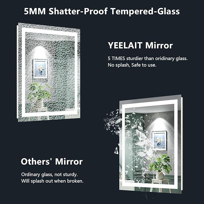 40x38 Inch LED Bathroom Mirror with Lights Front and Backlit Lighted Vanity Mirror for Bathroom Wall with 3 Colors Dimmable Anti-Fog Memory Shatter-Proof IP54 Waterproof Horizontal/Vertical