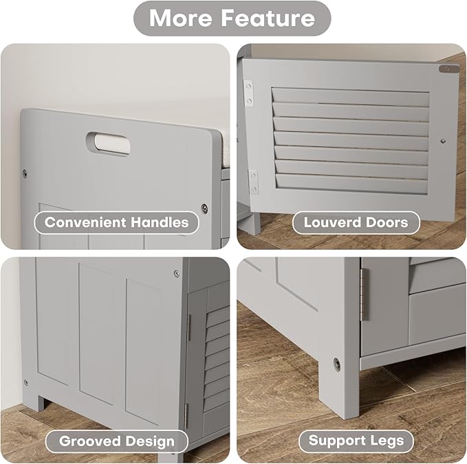 Shoe Storage Bench with Lift Top Storage, Entryway Bench with Cushioned Seat, Adjustable Shelf, 2 Tier Shoe Rack with Doors for Entryway, Bedroom, Hallway, Mudroom, Grey