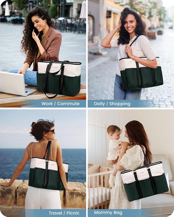 LOVEVOOK 17 Inch Laptop Tote Bag for Women Work, Teacher Tote Bag Nurse Bag, Large Purse Handbag With Trolley Sleeve & Large Cup Holder