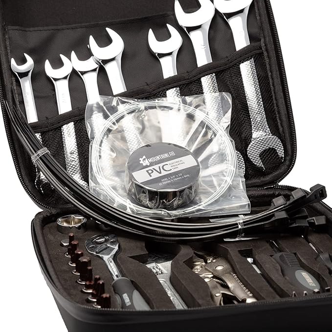 Backcountry Tool Kit-Compact Lightweight Repair Set in EVA Protective Case for Snowmobile, ATV, UTV, Dirtbike METRIC/SAE Wrenches and Mini 1/4" Ratchet, Locking Pliers, Spring Puller Tool