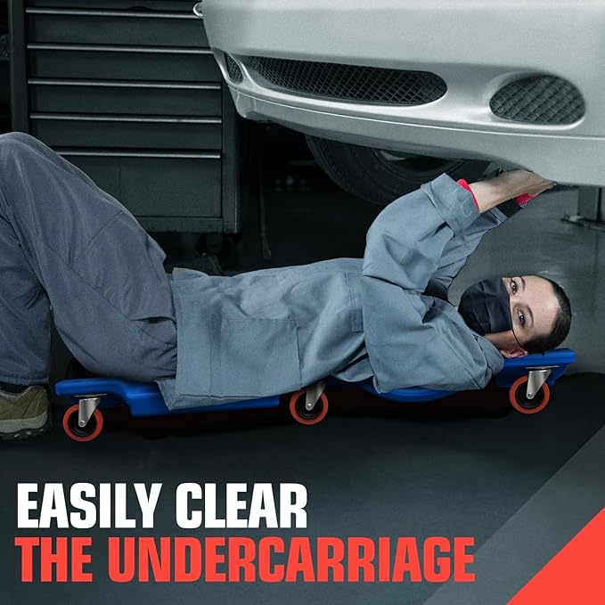 PM PERFORMOTOR 36" L X 17" W x 4.25" H Vehicle Repair Low Profile Automotive Creeper w/Padded Headrest, Blue, PM-TOL-CPC36-BL