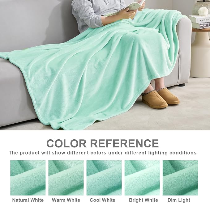 Hansleep Twin Mint Green Fleece Blanket, Soft Flannel Bed Blanket | Fuzzy Cozy Blanket 60x80 Inches, Multi-use for Bed, Sofa, Couch, Travel, Camping, All Season Warm Lightweight Cover