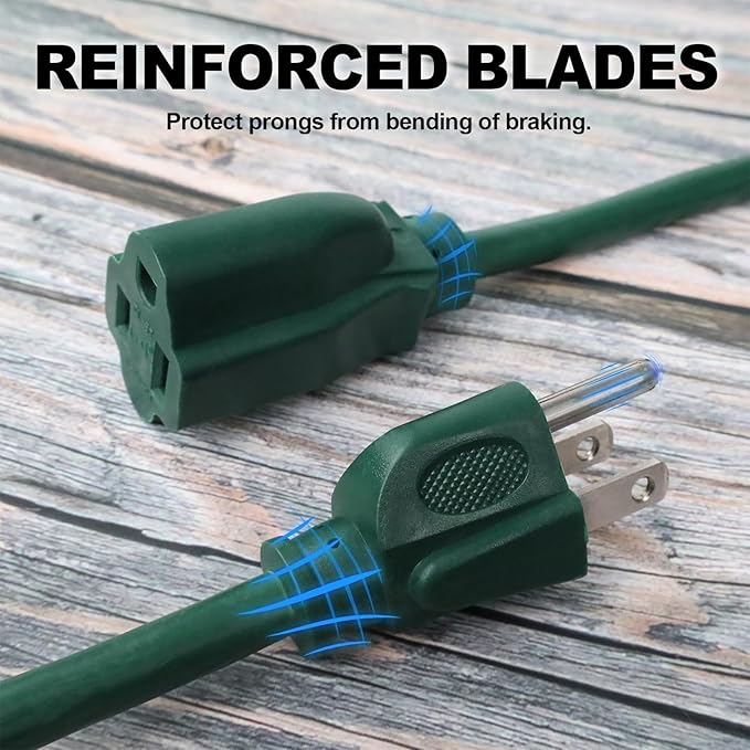 EP 25FT Green Outdoor Extension Cord, 16/3 SJTW Heavy Duty Waterproof, 3 Prong Grounded Plug, 13A 1625W 16AWG, Cold-Resistant Flexible Power Cable for Garden, Home, Christmas Lights