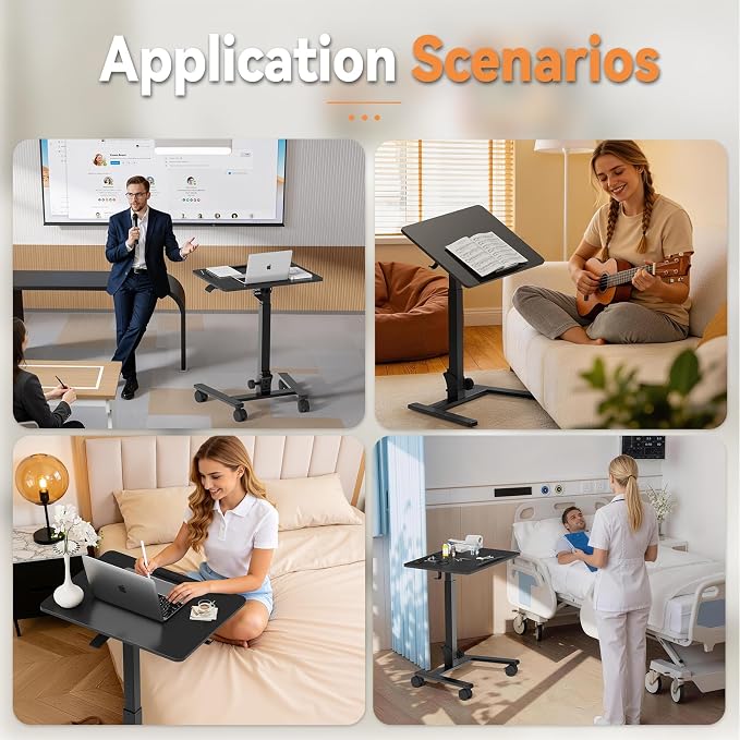 Monomi 25“ Mobile Folding Desk,Pneumatic Sit-Stand Table,No Assembly,Black | Height Adjustable Rolling Laptop Desk,Space-Saving Portable Small Desk with Wheels,Ideal for Home Office,Craft & Study