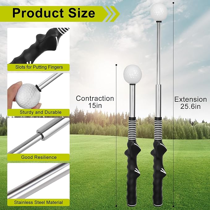 Retractable Golf Swing Aid for Golf Speed Training, Rhythm Click Golf Swing Trainer for Indoor Golf Practice & Outdoor Warm Up, Golf Grip Trainer for Improving Hitting Strength & Tempo