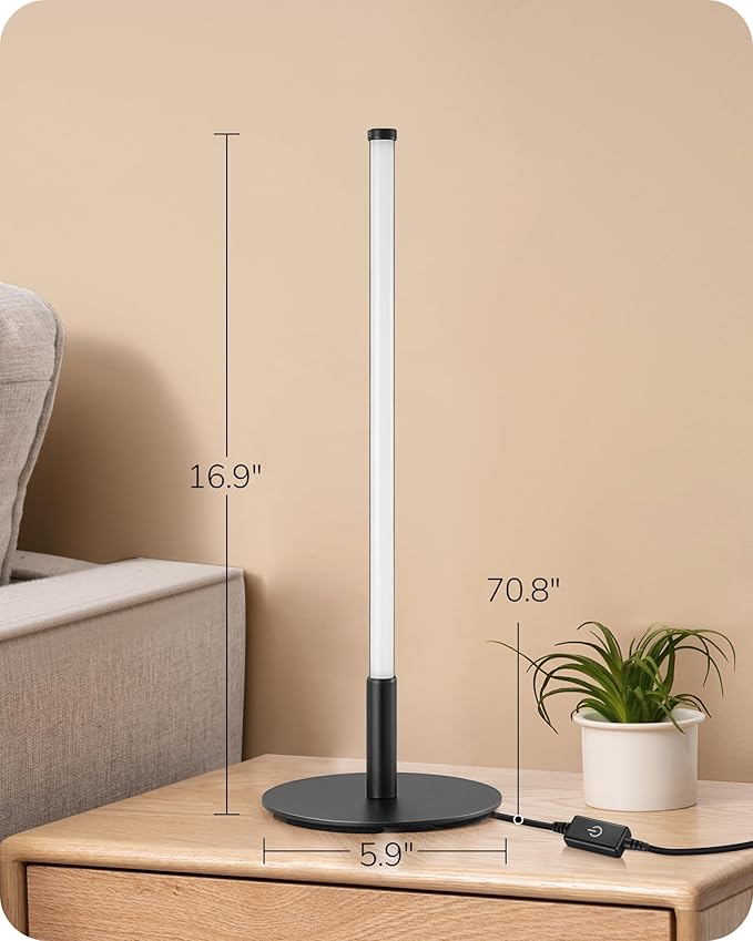 EDISHINE Upgraded LED Table Lamp, Stepless Dimmable Bedside Lamp with 3 Color Temperature, Modern Nightstand Lamp, Desk Lamp for Bedroom, Living Room, Corner, Gift, Metal Finish, Black, 6W | 3 Color Temperature, Memory Function, Metal Finish, Skinny Mo...