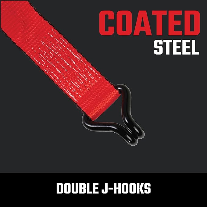 CRAFTSMAN CMXAZBS10000J Black/Red 2" x 27' Ratchet Tie Down Strap with Double J Hook - Heavyweight/Industrial Duty (10,000 lb Break Strength)