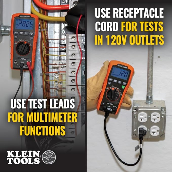 Klein Tools ET270 Auto-Ranging Digital Multi-Tester, AC/DC, Resistance & 70550 Hex Wrench Key Set, 11 SAE Sizes, Heavy Duty Folding Allen Wrench Tool with Extra Long Hex Keys
