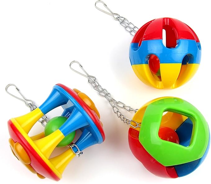Hypeety Parrot Colorful Ball Toys with Bell Cage Hanging Chewing String for Parakeet Conure Cockatiel Small Medium Birds (B)