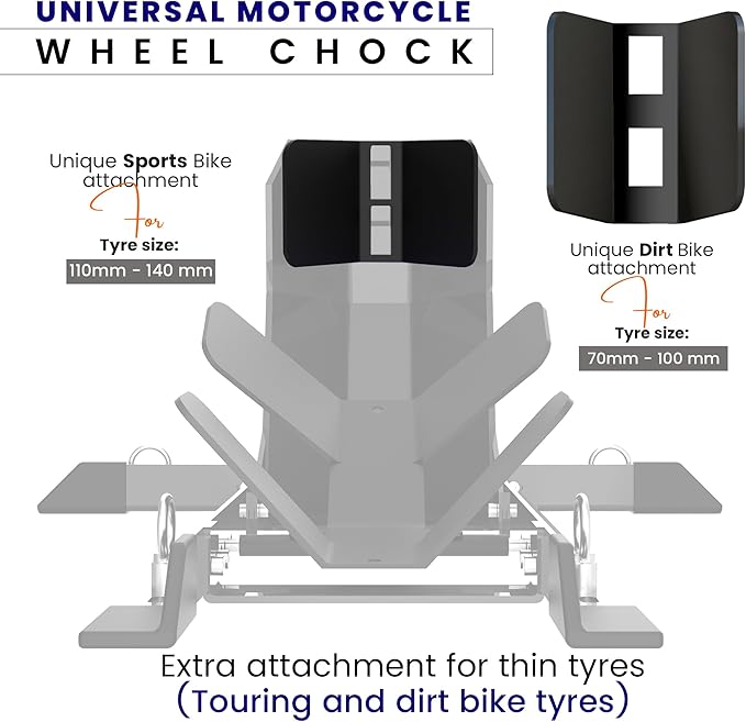 GRAND PITSTOP Universal Wheel Chock for Motorcycle Stand for Trailer Completely Adjustable Detachable Foldable Wheel Chock (Black)