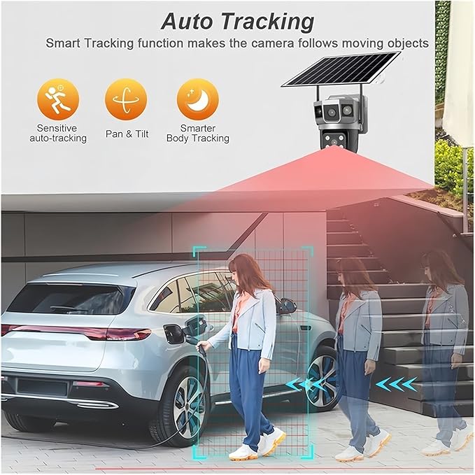 for Outdoor Camera Battery CCTV Monitor 4G SIM Card Network IP Security Pet Camera Motion Detection 3 Screen PTZ Camera(4G CCTV 32G Card)