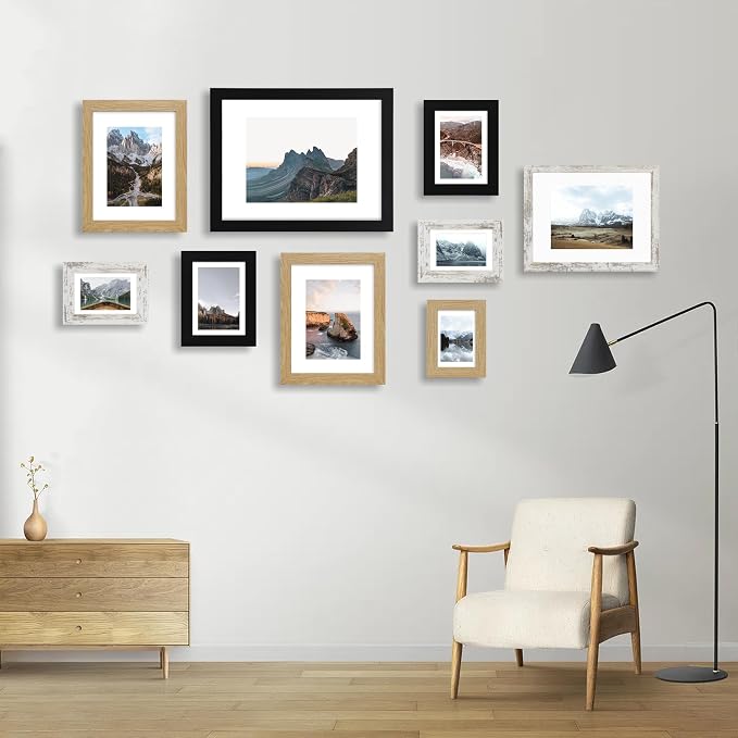 Hongkee 4x6 Picture Frame Set of 4, Made of Real Glass and Black Wooden Frame, 4 by 6 Photo for Wall or Tabletop - Display Picture 3.5x5 with Mat or 4x6 Without Mat