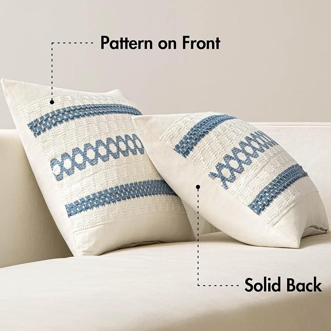 MIULEE Set of 2 Blue Boho Decorative Lumbar Pillow Covers 12x20 Inch | Farmhouse Coastal, Couch Throw Pillows, Modern Cushion Covers, Macrame Woven Spring Decor for Bed Sofa Chair