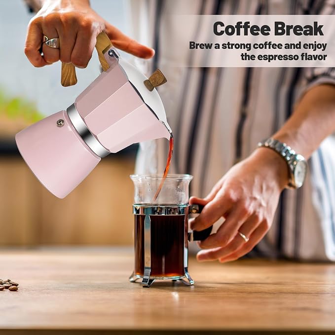 12 Cup Aluminum Moka Pot Classic Stovetop Espresso Coffee Maker 600ml 20oz Coffeemaker Percolator Mocha Pot Greca Coffee Maker Cafe Makers for Italian and Cuban Café Brewing Pink