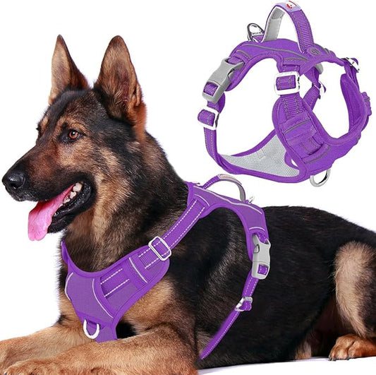 BARKBAY Dog Harness No Pull Oxford with ID Tag Pocket - Heavy Duty, Reflective, Easy Control for Large Dogs(Purple Oxford,XL)