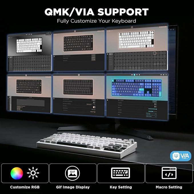 YUNZII AL80 75% Wireless Aluminum Mechanical Keyboard(Silver,Cocoa Cream) | QMK/VIA, Smart LCD Display and Knob, Hot Swap, Gasket Structure, BT/2.4G/USB-C, RGB Keyboard for Gaming/Win/Mac