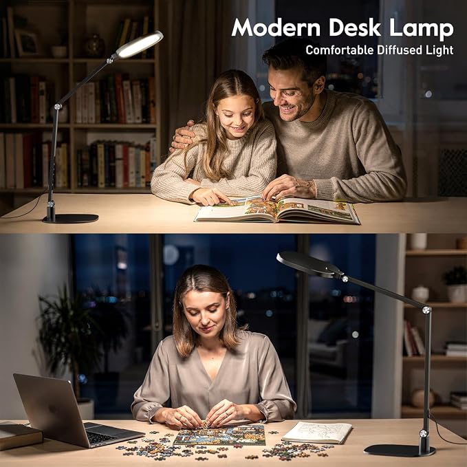LitONES LED Desk Lamp for Home Office, Soft Edge-lit Design - Modern Style | Eye-Caring Diffused Light, Professional Computer Light for Reading, Crafts & Zoom, Dimmable with 30 Modes, Memory & Timer