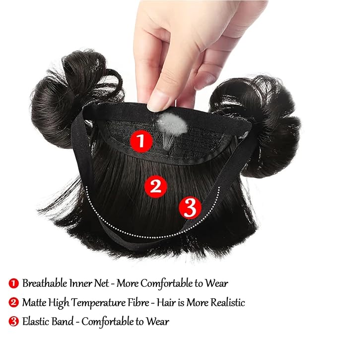 1 Pack Baby Wig Braid Hairband for Kids, Children's Fake Bangs Headband with Head Buckle for COS Hair Accessories (Black)