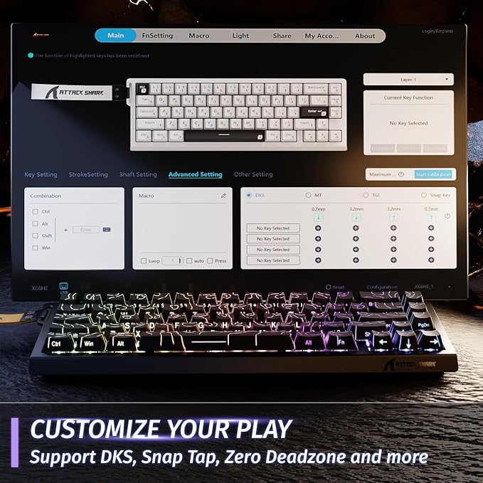 ATTACK SHARK X68HE 60% Wired RT 8K Keyboard+Wireless R1 Mouse-Black Contour | Adjustable Actuation,Hall Effect Mechanical Magnetic Switch,Coiled Cable,USB C/2.4Ghz/BT Ultralight 18K DPI Mice for PC Gamer