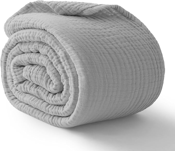100% Cotton Muslin Blanket 40" x 40", Breathable and Lightweight Cotton Throw Blankets, Soft Cooling Summer Gauze Blanket for All Season, Light Grey