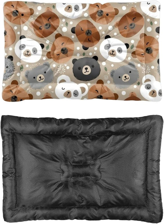 Bear Faces Cute Pet Sleeping Bed Mat for Dog Washable Dog Pads Washable Bed for Crate Non-Slip Crate Cushion Beds Small Dogs Mat Dogs Beds and Furniture Indoor Outdoor 24X18 Inch
