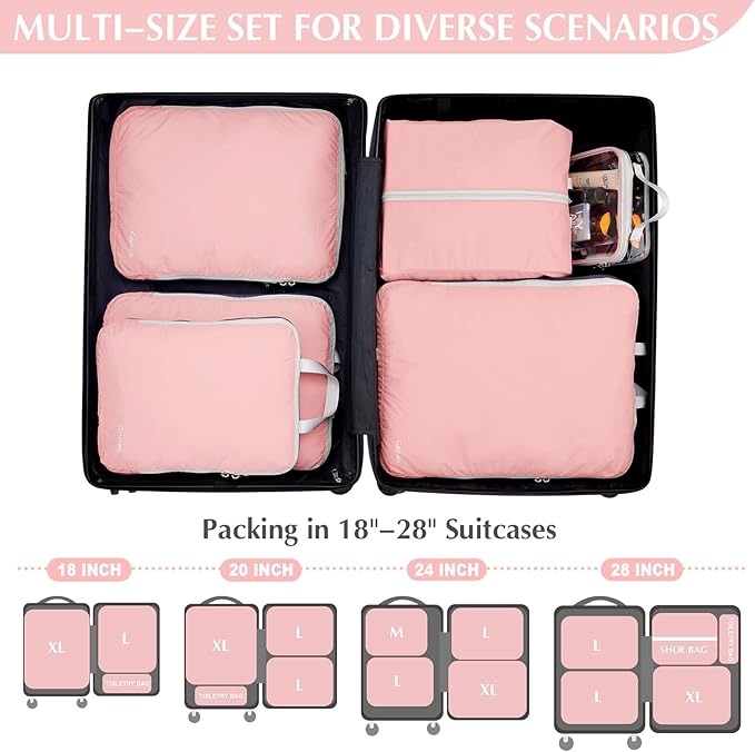 Gonex Compression Packing Cubes, 3pcs/4pcs Expandable Storage Travel Luggage Bags Organizers