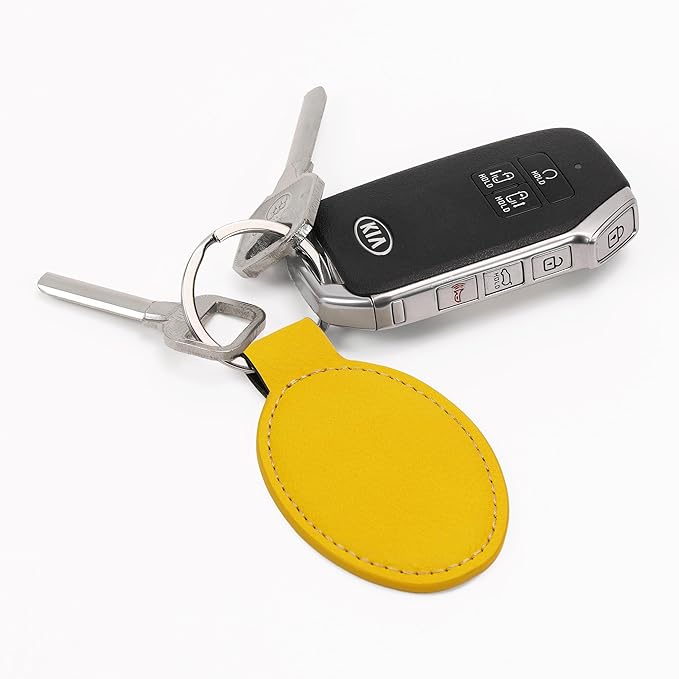 LaserGram Oval Keychain, Off Road Racer, Personalized Engraving Included (Yellow)