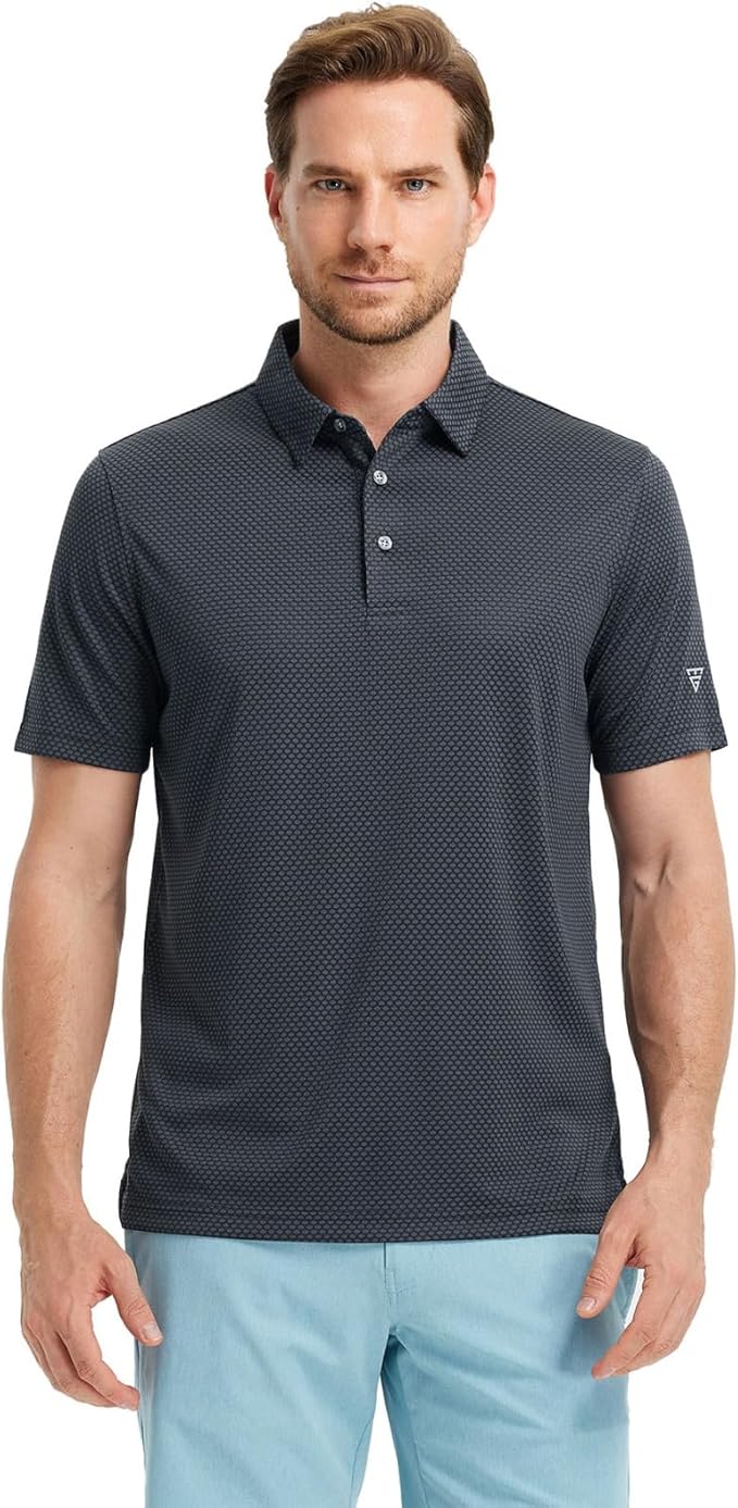 M MAELREG Golf Shirts for Men Moisture Wicking Jacquard Breathable Performance Dry Fit Collared Mens Polo Shirts Short Sleeve