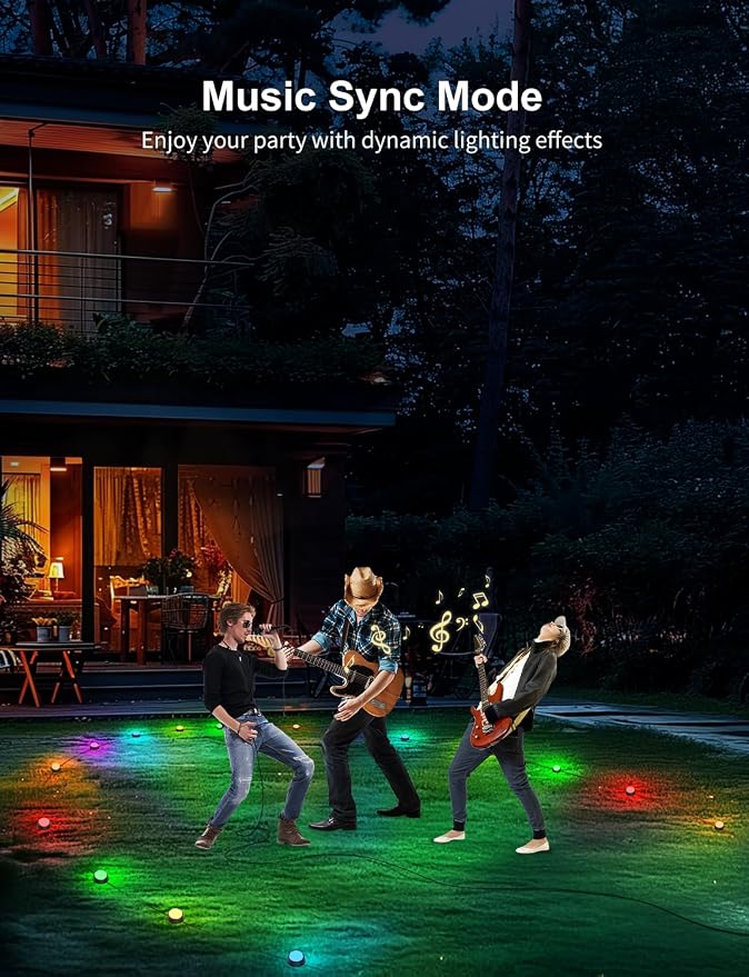 APPECK Outdoor Ground Lights 15 Pack, 32FT RGBCW Pathway Lights Wired | Color Changing Landscape Lights, 2200-6500K CCT, IP65 Waterproof, for Path Garden Lawn, Holiday/Party Decor, Alexa Compatible