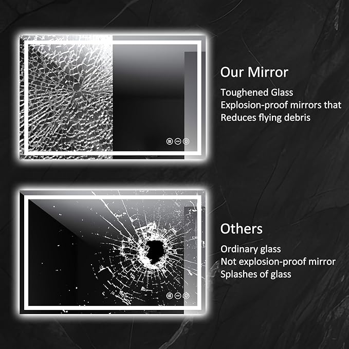 LED Bathroom Mirror 32x48 Inch Anti-Fog Bathroom Mirror with Lights, Wall Mounted Lighted Vanity Mirrors, Dimmable, Backlit + Front Lit, Smart Bathroom Vanity Mirror with 3 Colors Temperature