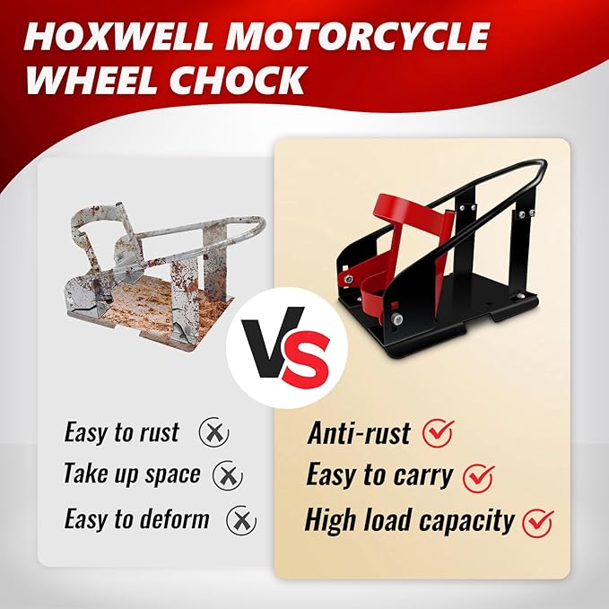 HOXWELL Heavy Duty Steel Motorcycle Wheel Chock,1800 lbs Capacity Wheel Cradle Holder,Motorcycle Front Wheel Stand with 3 Adjustable Height Holes,Easy to Carry and Move Suit for Dirt Bike,Motorcycles