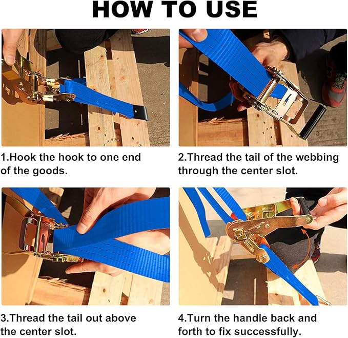 4Pack 4 inch Ratchet Straps Flatbed 4x30 Truck Strap with Flat Hook for Flatbed Trailer Winch Strap Heavy Duty 4 inch Ratchet Straps Flatbed Blue