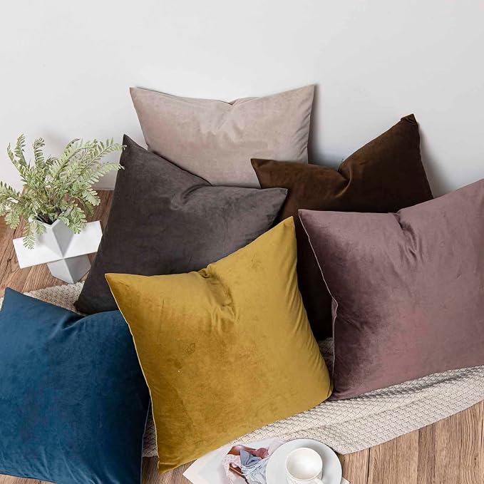 16x24 Pillow Covers Set of 2 Decorative Velvet Throw Pillow Covers,Ash | Luxury Soft Cushion Covers with Invisible Zipper for Couch Sofa Bed Living Room Bedroom Home Decor