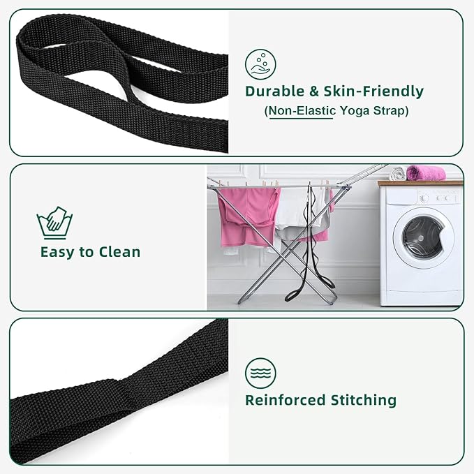 Stretching Strap Yoga Straps for Physical Therapy, 10 Loops Non-Elastic Stretch Band for Pilates, Flexibility, Exercise and Gymnastics