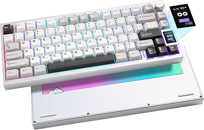 YUNZII AL80 75% Wireless Aluminum Mechanical Keyboard(Silver,Gateron Zero) | QMK/VIA, Smart LCD Display and Knob, Hot Swap, Gasket Structure, BT/2.4G/USB-C, RGB Keyboard for Gaming/Win/Mac