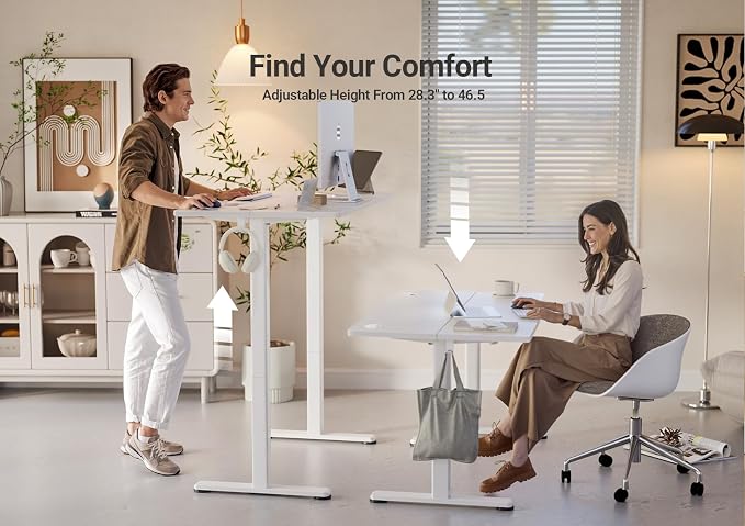 YDN 35 x 20 Inch White Electric Standing Desk | Adjustable Height, Sit Stand, Cable Management, Ergonomic, Home Office