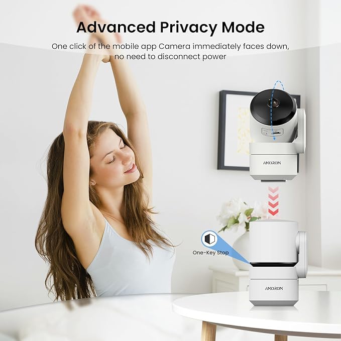 AMOROM Indoor Camera 2K, Alexa Camera for Baby/Elderly/Pet Monitoring | AI Smart Detection & Alarm, 2-Way Audio, Night Vision, 2.4G & 5G WiFi App Control, Cloud & SD Card Storage, 1 Pack