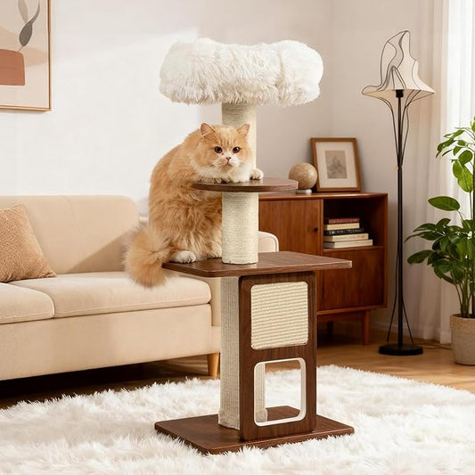 Cat Tree, 37.4-Inch Cat Tower with Plush Cozy Perch for Indoor Cats, Sturdy Tower with Fully Sisal-Wrapped Columns and Plush Toy Ball for Kitty Play,