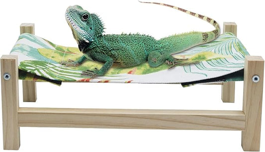 Bearded Dragon Bed, Wooden Reptile Sleeping Hammock, Bearded Dragon Tank Accessories, Habitat Accessories for Leopard Gecko Snake Lizard or Other Small Animal, Large