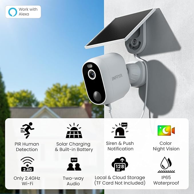 2K Outdoor Camera Wireless-Solar Camera Outdoor Wireless for Home Surveillance with AI Human Detection&Push Notifications, Color Night Vision, Easy Setup, 2.4GHz Wi-Fi, Works with Alexa, Z1 1P