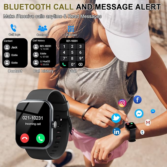 Smart Watch (Answer/Make Calls), 1.96" HD Smartatch for Men Women , 113+ Sport Modes, Fitness Tracker with Heart Rate/Sleep Monitor/Pedometer/Calories, IP68 Waterproof Running Watch for Android iOS