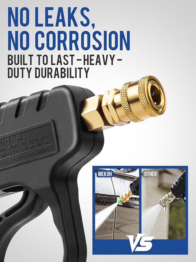 MEKOH Short Pressure Washer Gun, 5000PSI Stubby Pressure Washer Spray Gun for Car Wash, 10.5GPM Foam Gun with 3/8'' Quick Connect, High Pressure Washer Handle Gun with M22-14mm for Extension Wand/Hose