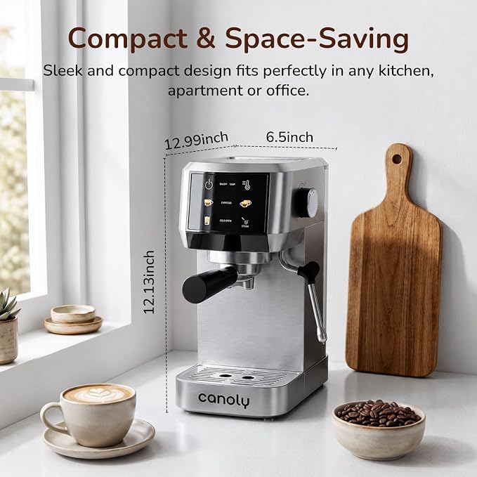 Canoly 2-in-1 Espresso Machine, Cold Brew Maker, 20 Bar Pump, Touchscreen | Steam Milk Frother for Cappuccino and Latte, Compact Home Espresso Maker, 9 Bar Extraction, Fast Heating, Easy Cleaning