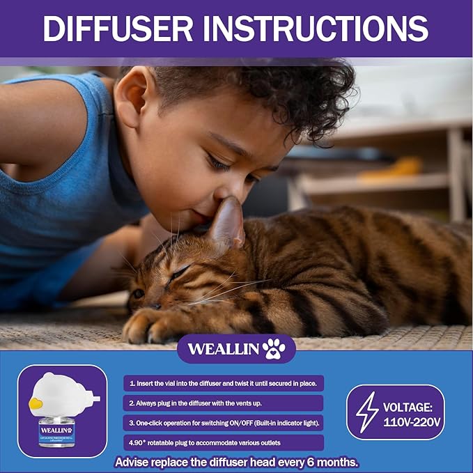 6 Pack Cat Calming Diffuser Refills - Cat Pheromones Calming Diffuser Refill Relieve Anxiety & Stress 6 Month Supply, Cat Pheromone Diffuser Refills (Fits All Common Diffuser Heads)
